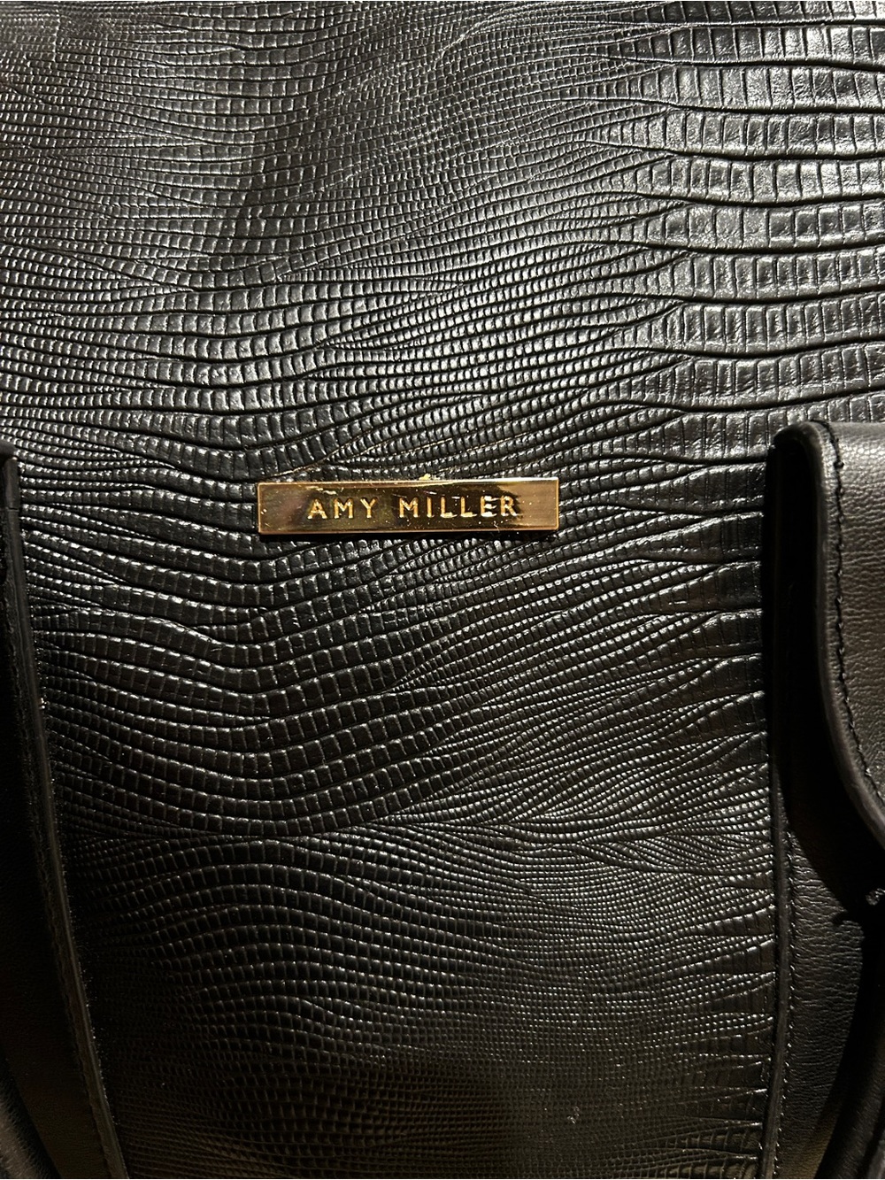 Amy Miller Black Faux Leather Snake Skin Textured Leather Weekender Bag - Picture 4 of 6